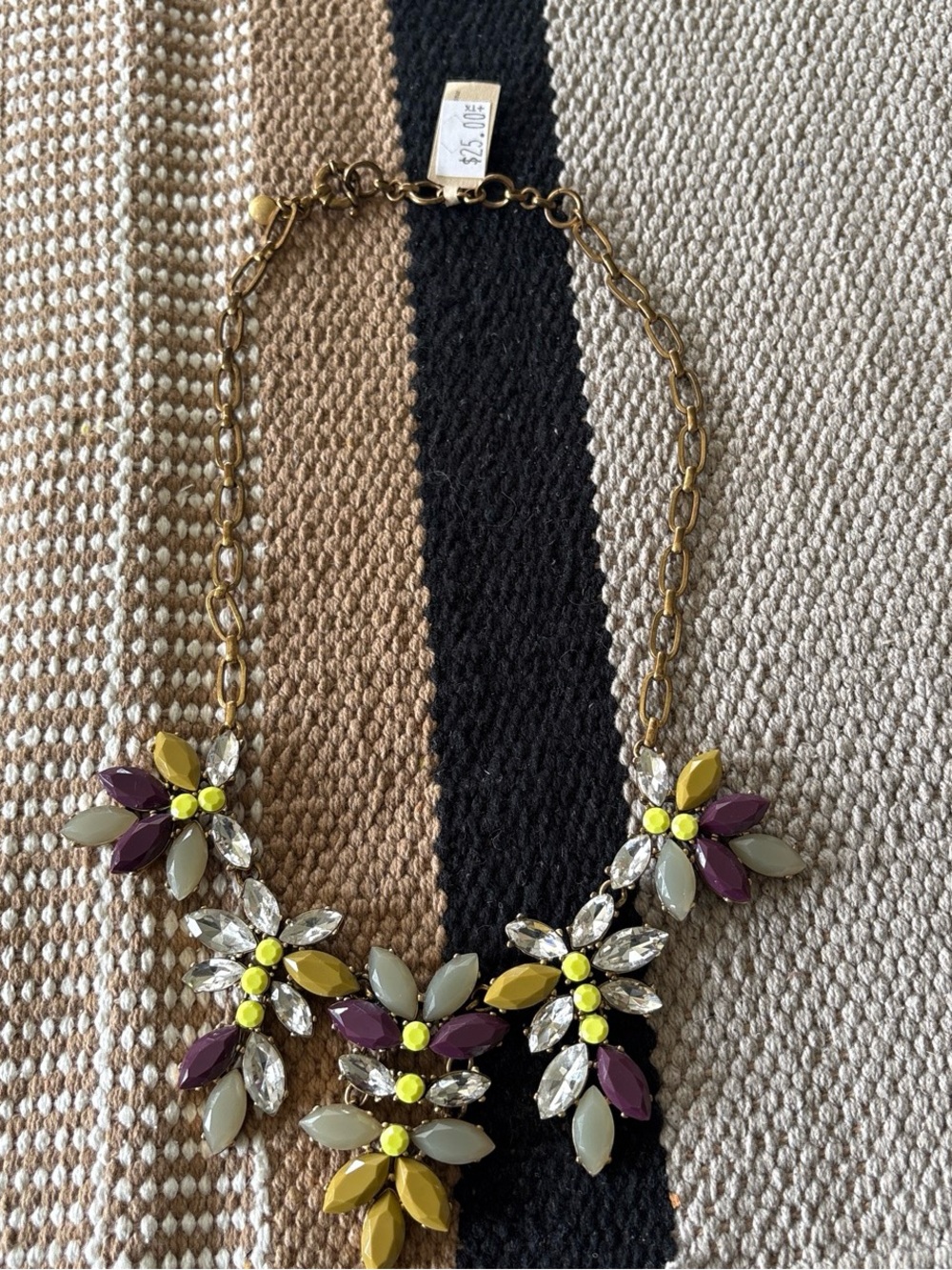 Statement Floral Bib Necklace in Purple, Olive & Yellow